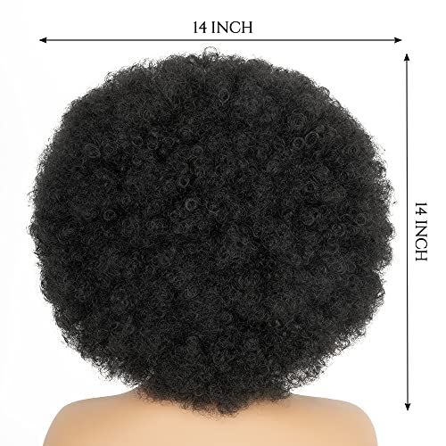 Aminow 70's Afro Wig for Women - Natural Black Short Kinky Curly with Bangs