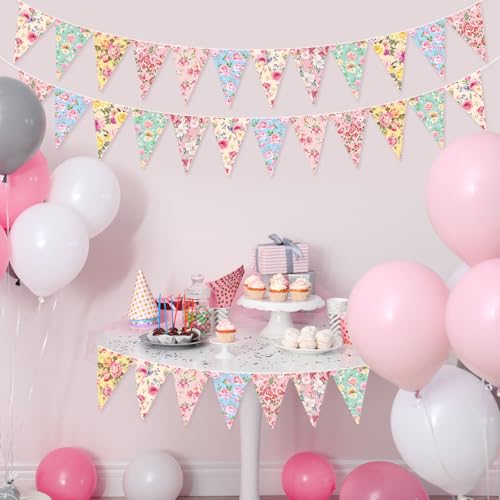 Faccito 49 Ft Floral Paper Bunting Banner for Tea Parties