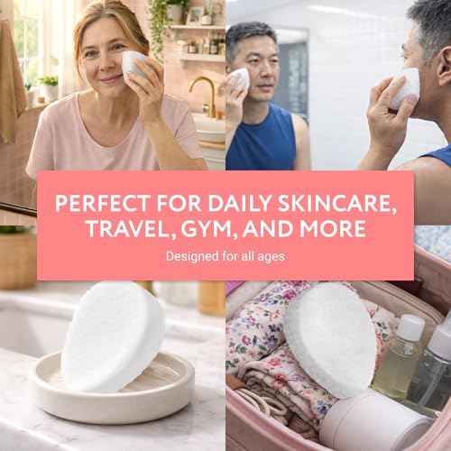 IMPRESA Reusable Facial Sponge White - Deep Cleansing & Exfoliating Pads for Oily Skin