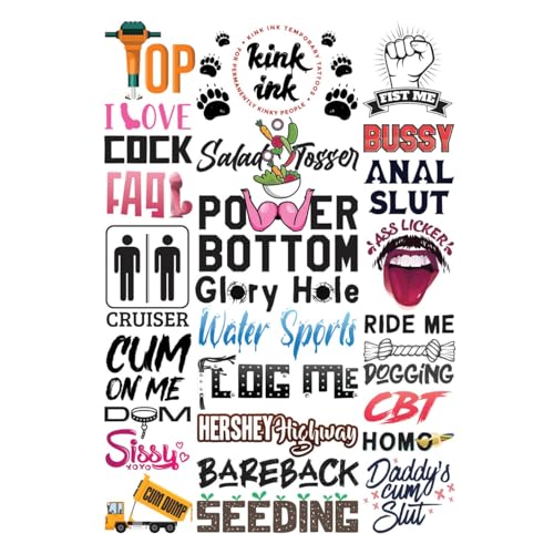 Kink Ink Gay Pride Temporary Tattoos - 26 Piece Erotic Adult Sticker Sheet