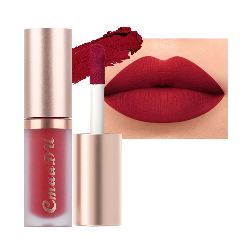 Dark Sexy Red Matte Liquid Lipstick - 24 Hour Silky Velvet Finish for All Skin Tones | Long-Lasting Gloss Set
