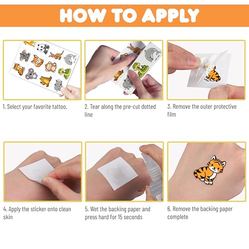 Zoo Safari Temporary Tattoos - 60 Pre-Cut Animal Designs for Kids