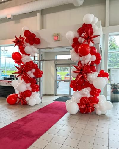 200-Piece Red and White Balloon Arch Kit with Stars for Parties