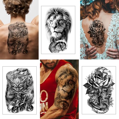 Yazhiji Wolf Temporary Tattoos Set for Men & Women - 36 Sheets, Waterproof & Realistic Body Arm Chest Shoulder Designs