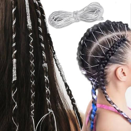 Silver Large Hair Strings for Braids Dreadlocks Hair Wraps Party Decorations 5M