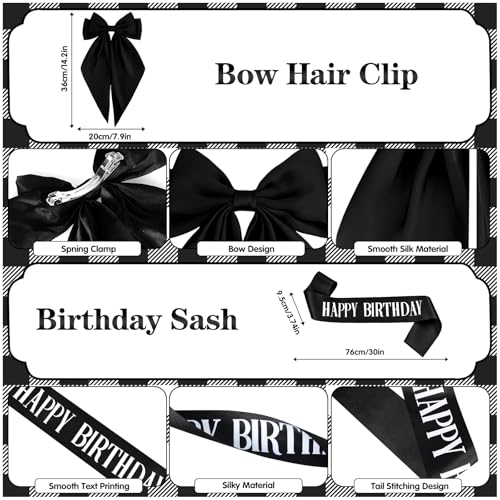Black Bow Birthday Party Decorations Set - 35pcs Kit with Banner, Balloons, Cake Topper & Accessories