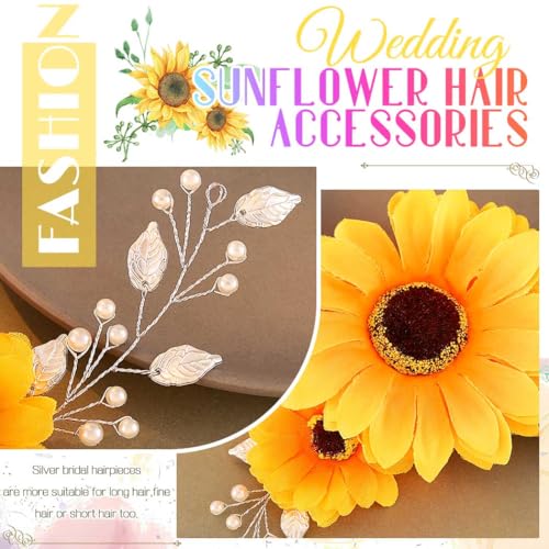 Gorais Sunflower Bridal Hair Vine with Pearls - Wedding Hair Piece