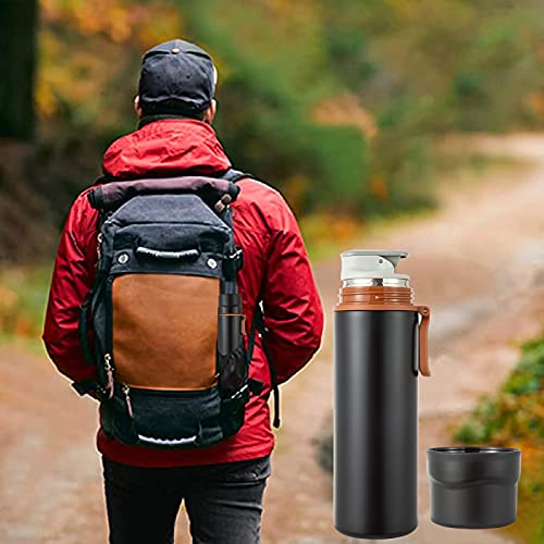 Insulated Stainless Steel Travel Mug with Handle - 15oz Leakproof Flask
