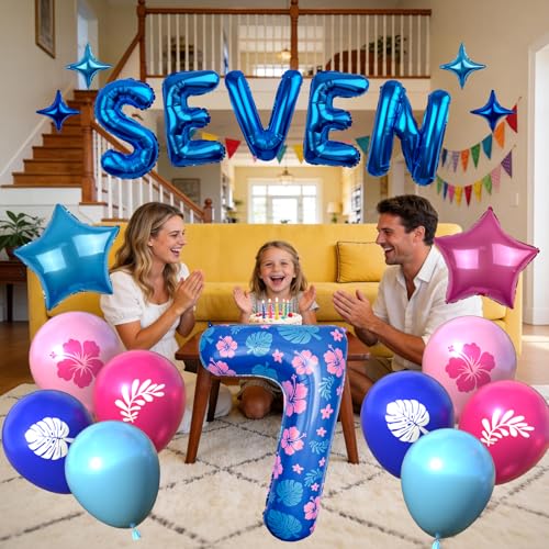 40 Inch Number 7 Balloon Set with Letter & Star Balloons - Kids Birthday Party Decor