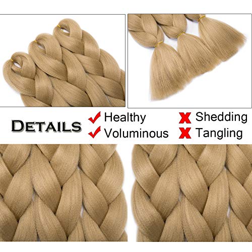 Ash Blonde 24in Jumbo Braiding Hair Extensions – 3 Bundles, Pre-Stretched High Temp Synthetic