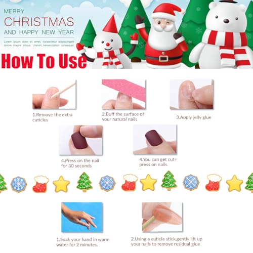 GUFUGU Style-39 Short Almond Christmas Press On Nails with Snowflake & Holiday Designs, 24 Pcs