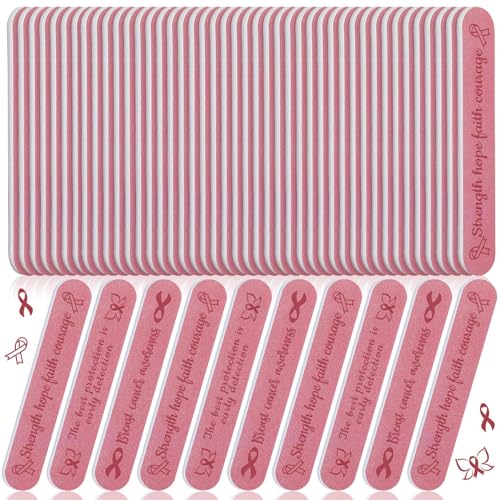 Gisafai 48 Pcs Breast Cancer Awareness Nail Files - Pink Emery Boards