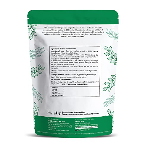 H&C 100% Natural Henna Powder for Hair Coloring - 227g