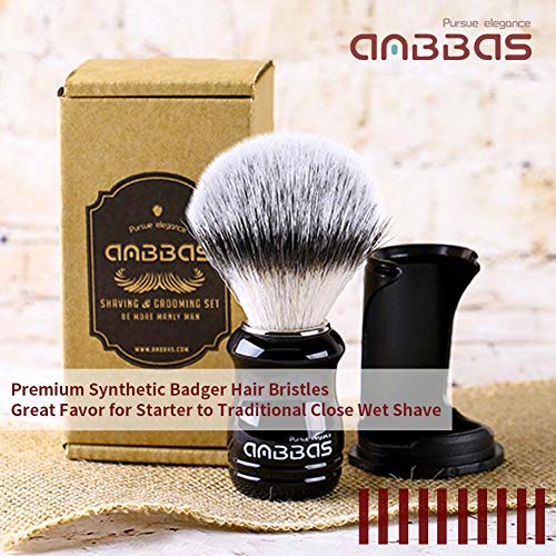 Anbbas 2-in-1 Shaving Brush & Stand (Resin) Vegan Faux Badger Hair Lather Tool