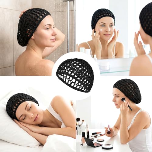 Matwsec 4-Pack Hair Nets for Sleeping Wrap Cap Crochet Mesh Bonnets for Silk Press & Wig Protection