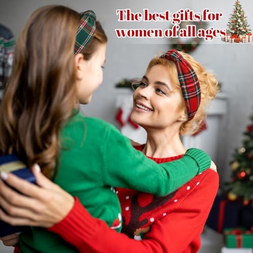 Yilloog 2 Pack Christmas Buffalo Headbands Women Knotted Twist Hair Accessories Red Green Checkered