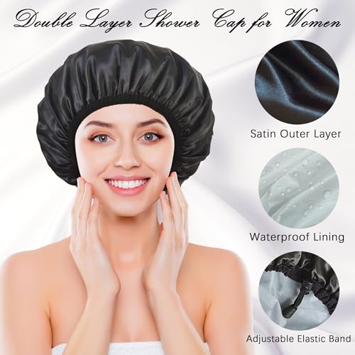 Choshion Set G Satin Waterproof Shower Cap for Women - Large, Reusable