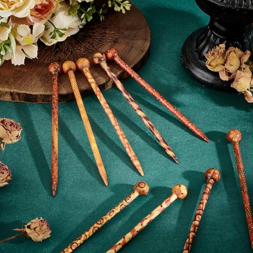 PH PandaHall 24pcs Vintage Wood Hair Pins Set, 12 Styles 5" Hair Sticks