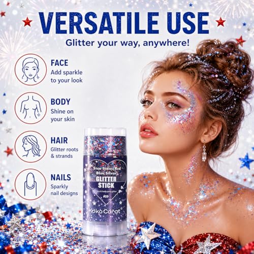 Red, White & Blue Body Glitter Stick for 4th of July Makeup