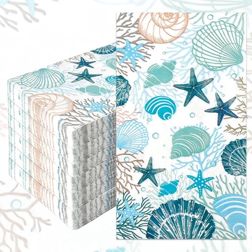 Coastal Beach Paper Napkins - 100 Pack Summer Seashell Design