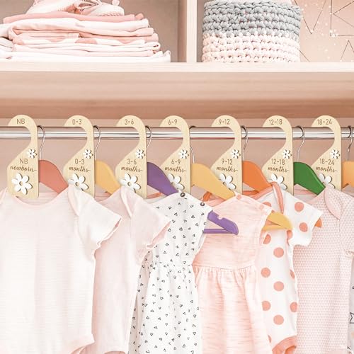 Wooden Baby Closet Dividers - 8Pcs 3D Daisy Organizers for Newborns