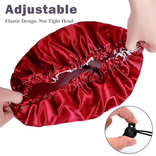 Red Satin Shower Cap for Men & Women - Waterproof & Large