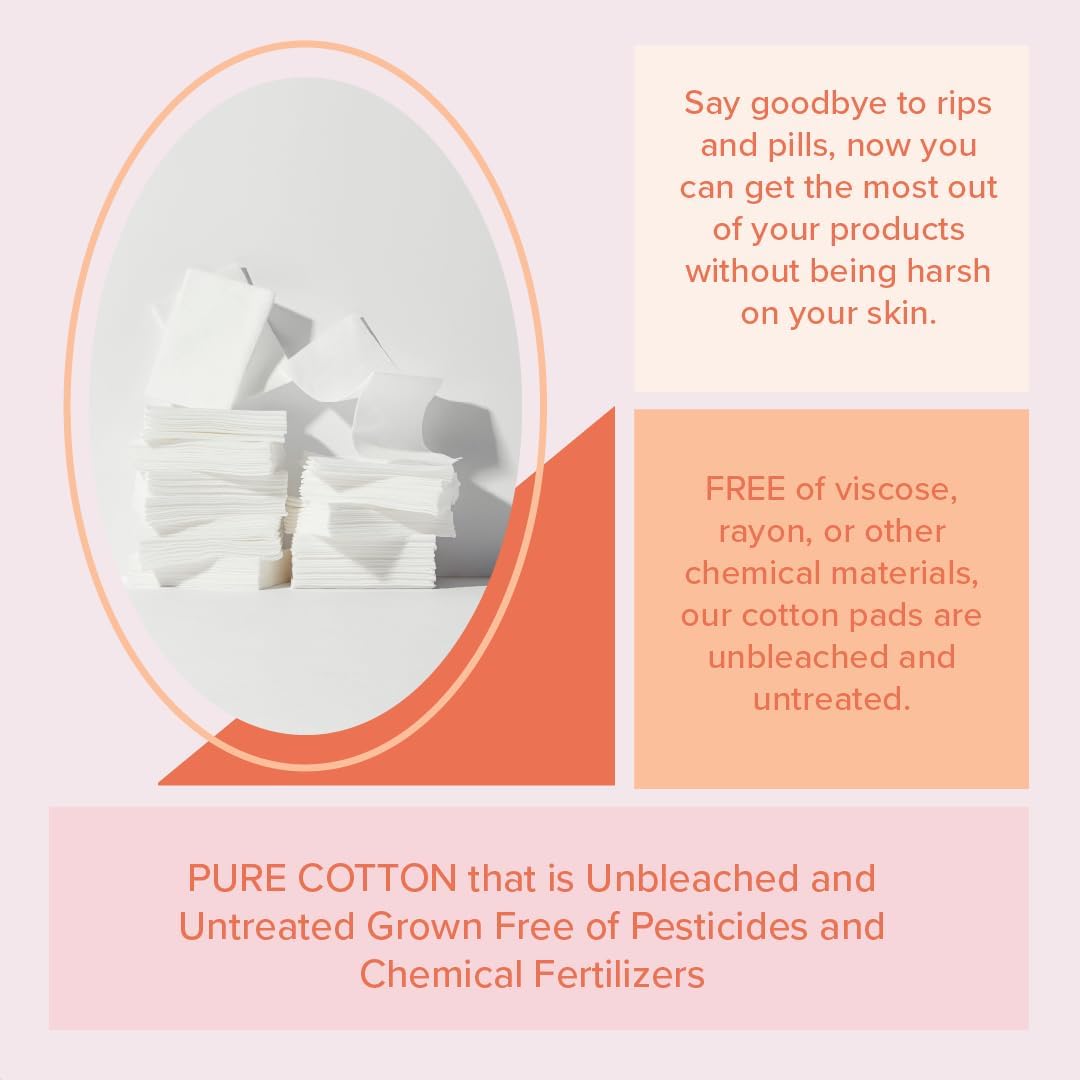 Naked Cotton Classic Pads - Premium 100% Cotton Toner & Makeup Remover | Unbleached, Lint-Free, Extra Soft | 100 Count