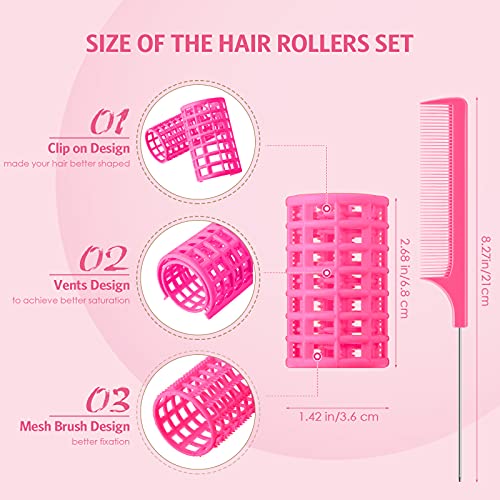 Syhood 12 Pcs Pink Hair Rollers Set - Large Curlers 2.6x1.4 Inch