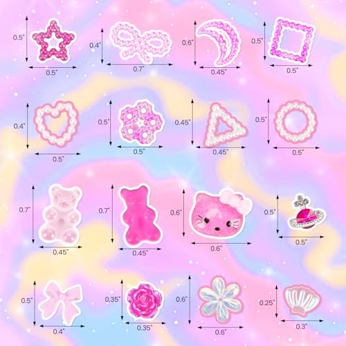 Pink Nail Charm Set - 3D Gummy Bear, Butterfly & Bow Designs