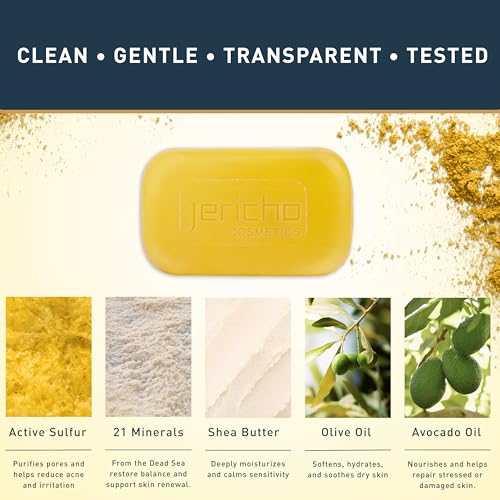 Jericho Dead Sea Sulfur Face & Body Soap with Olive Oil - Pack of 6, 4.4 Oz