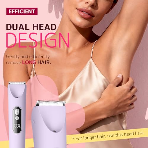 Bikini Trimmer for Women,Smooth Electric Razor for Sensitive Skin, IPX7 Waterproof Wet & Dry Cordless Body Shaver & Grooming Set for Bikini Area, Pubic Hair, Face, Underarms & Legs(Purple)