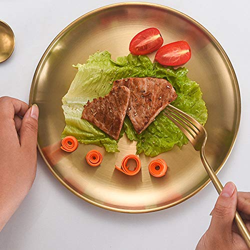 AIYoo Stainless Steel Gold Dinner Plates - 7 Inch Set of 2, Shatterproof & Lightweight for Camping