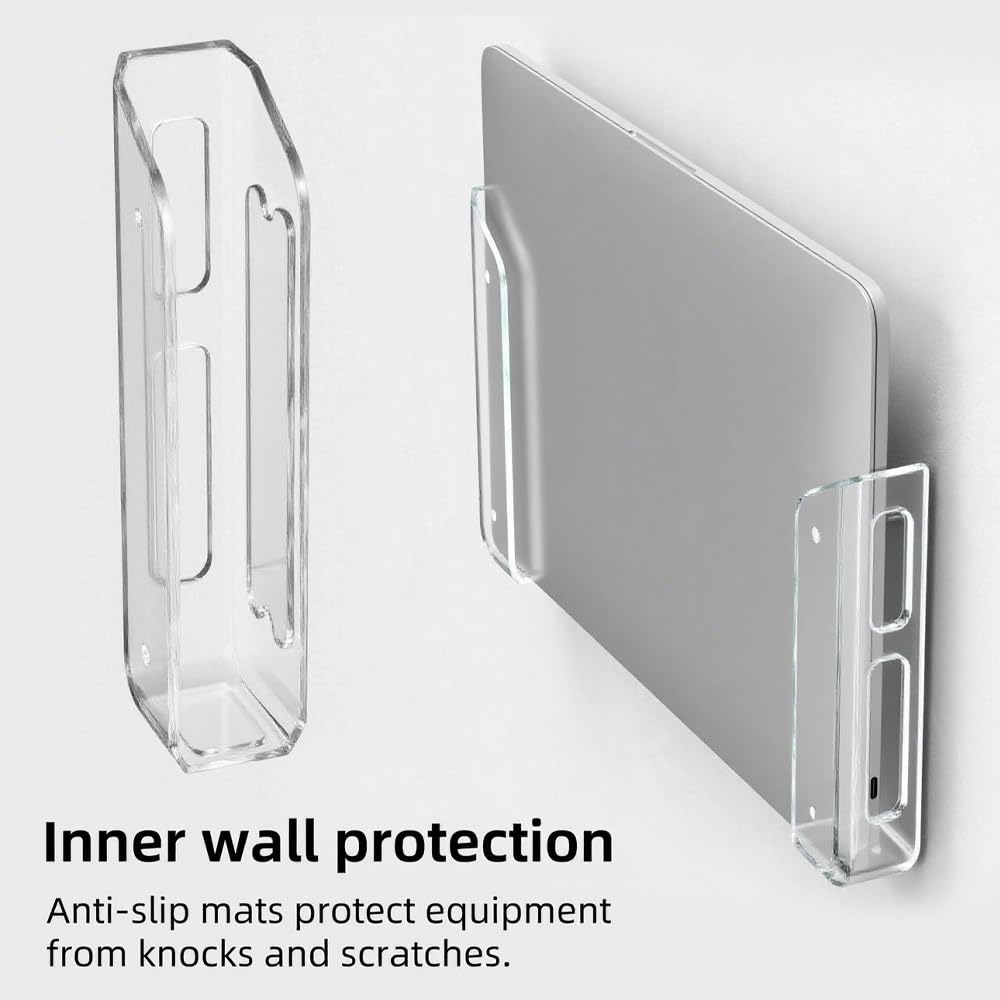Laptop Wall Mount, Wall and Under Desk Laptop Mount Holder Space-Saving with Adhesive and Screws, Universal for Macbooks, Surface, Keyboards, Tablets, Switch & More, Office Desk Accessories