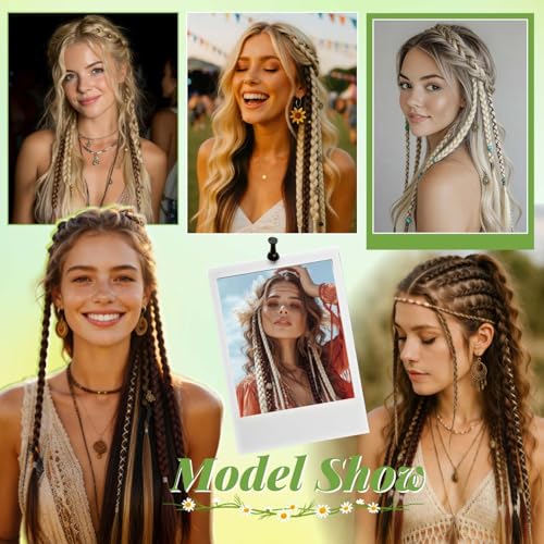 Toilswirl 16 Inch Medium Blonde Boho Clip-In Braids with Charms & Beads - Festival Hair Extensions