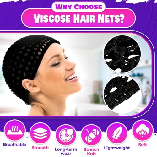 2 Pcs Crochet Hair Net for Sleeping, Breathable, Polyester (Black)