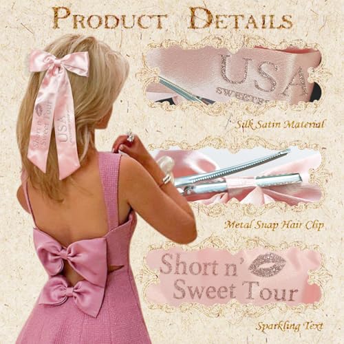 NEOVISTA Pink Silky Satin Hair Bow Clip - Short n’ Sweet Tour Print