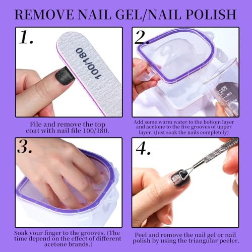 Fandamei Nail Soaking Bowl Purple - Gel Remover & Cuticle Kit with Files & Tools