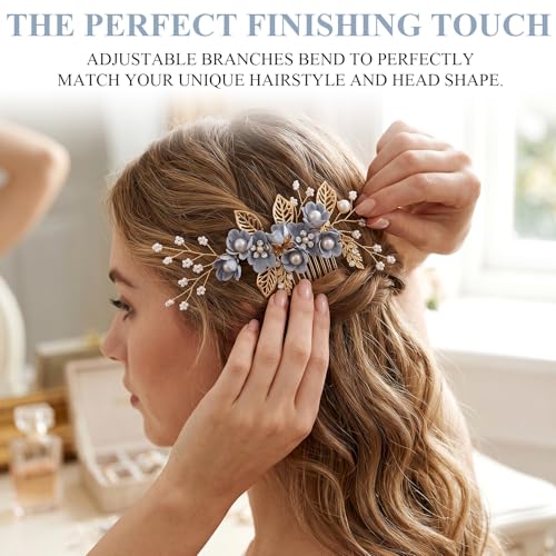 NUOBESTY Bridal Hair Comb and Pins Set - Floral Rhinestone Hair Accessories