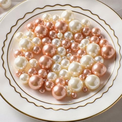 150 Pcs No Hole Pearl Beads - White & Rose Gold Vase Fillers