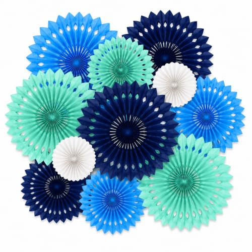 Blue Ocean Themed Paper Fan Decoration Kit - 11 Count
