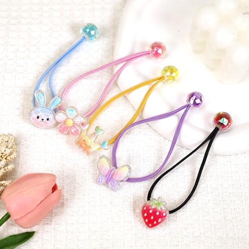 10PCS Colorful Bead Rubber Hair Ties for Girls & Toddlers - No Damage Ponytail Holders