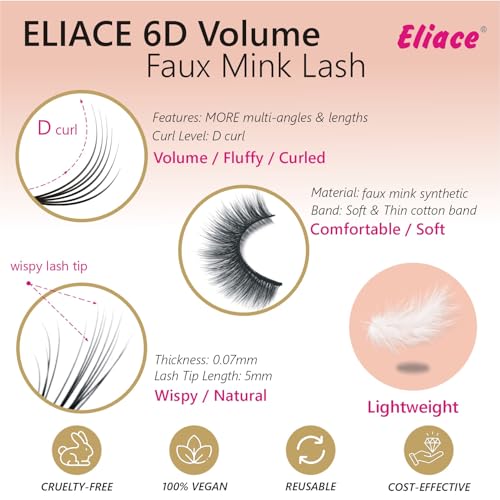 Eliace Cat Eye False Eyelashes - 30 Pairs Wispy 6D Mink Lashes