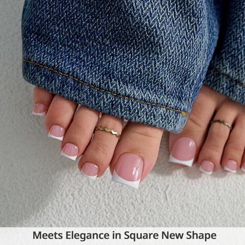 BTArtbox Press On Toenails, Ma'am Sharp Square Pink French Tip, 30Ct