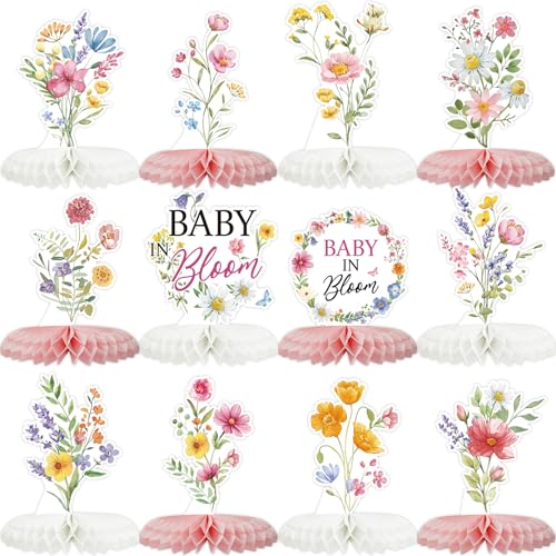 Floral Honeycomb Centerpieces Set - 12 Pcs for Baby Showers & Parties