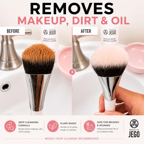 JEGO Makeup Brush Cleaner - Hypoallergenic Liquid Cleanser, 16 Oz (Pack of 2)
