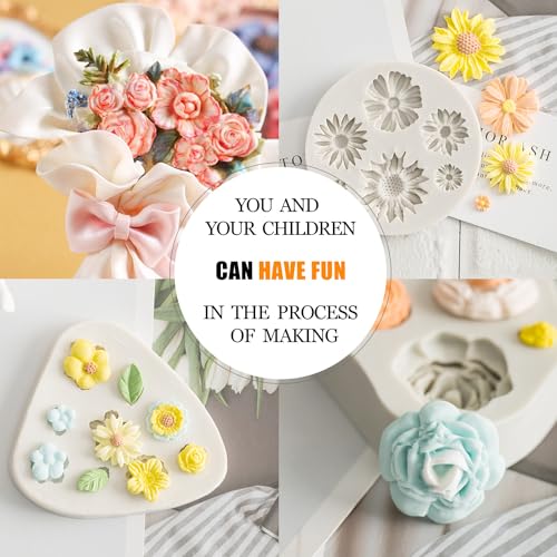 KALAIEN 3-Piece Flower Fondant Cake Mold Set - Daisy & Rose