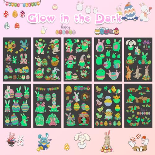 Ozepao 100 Pcs Luminous Easter Temporary Tattoos for Kids Party Favors