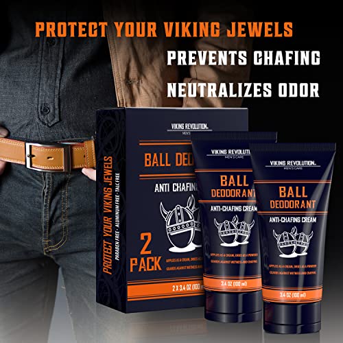 Viking Revolution Men's Balls Deodorant 3.4 oz, 2 Pack - Talc-Free & Anti-Chafing