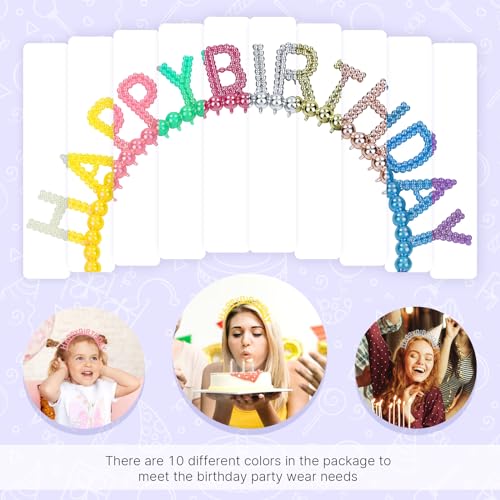 Cinaci 10 Pieces Sparkly Bead Plasitc Happy Birthday Headbands Crowns