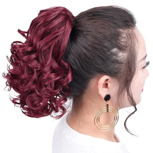 Burgundy 10-Inch Clip-In Wavy Ponytail Extension for Women - Synthetic Hair